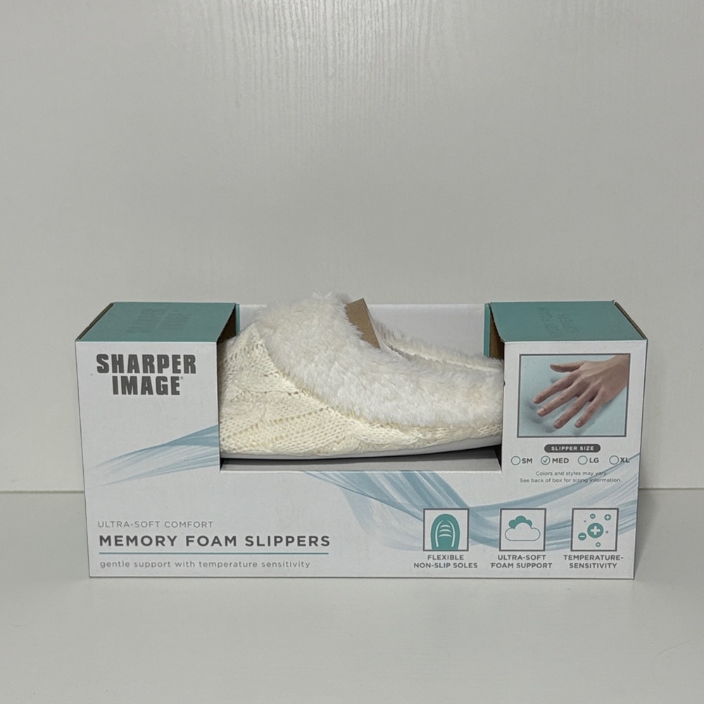 Sharper Image Cozy White Slippers NWT